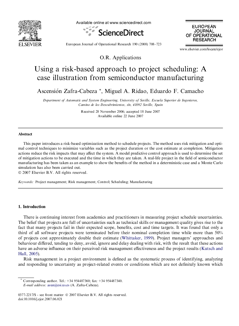 Using a risk-based approach to project scheduling: A case illustration from semiconductor manufacturing