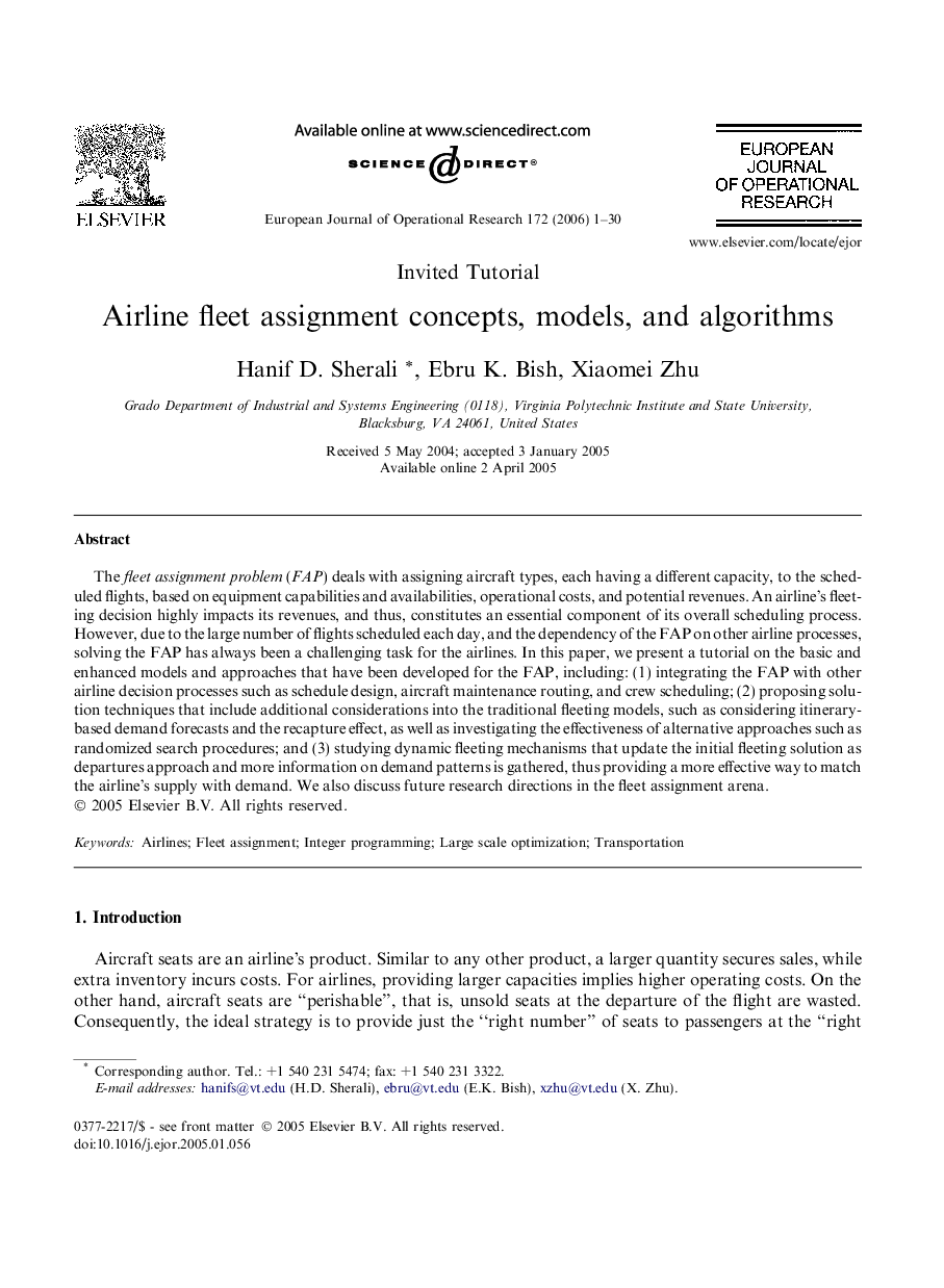 Airline fleet assignment concepts, models, and algorithms