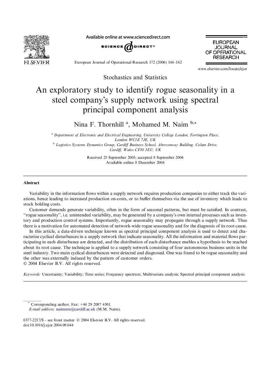 An exploratory study to identify rogue seasonality in a steel company’s supply network using spectral principal component analysis