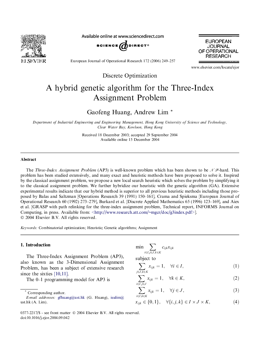 A hybrid genetic algorithm for the Three-Index Assignment Problem