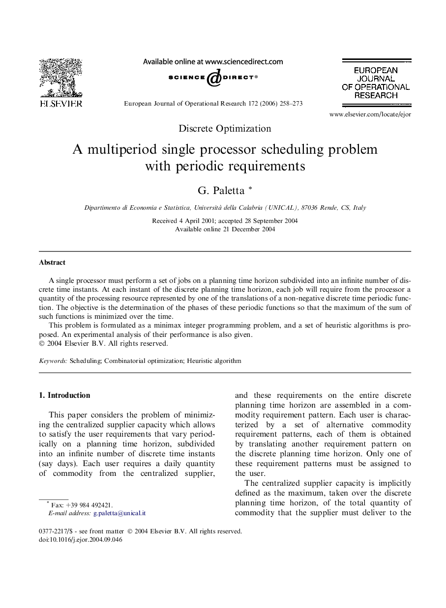 A multiperiod single processor scheduling problem with periodic requirements