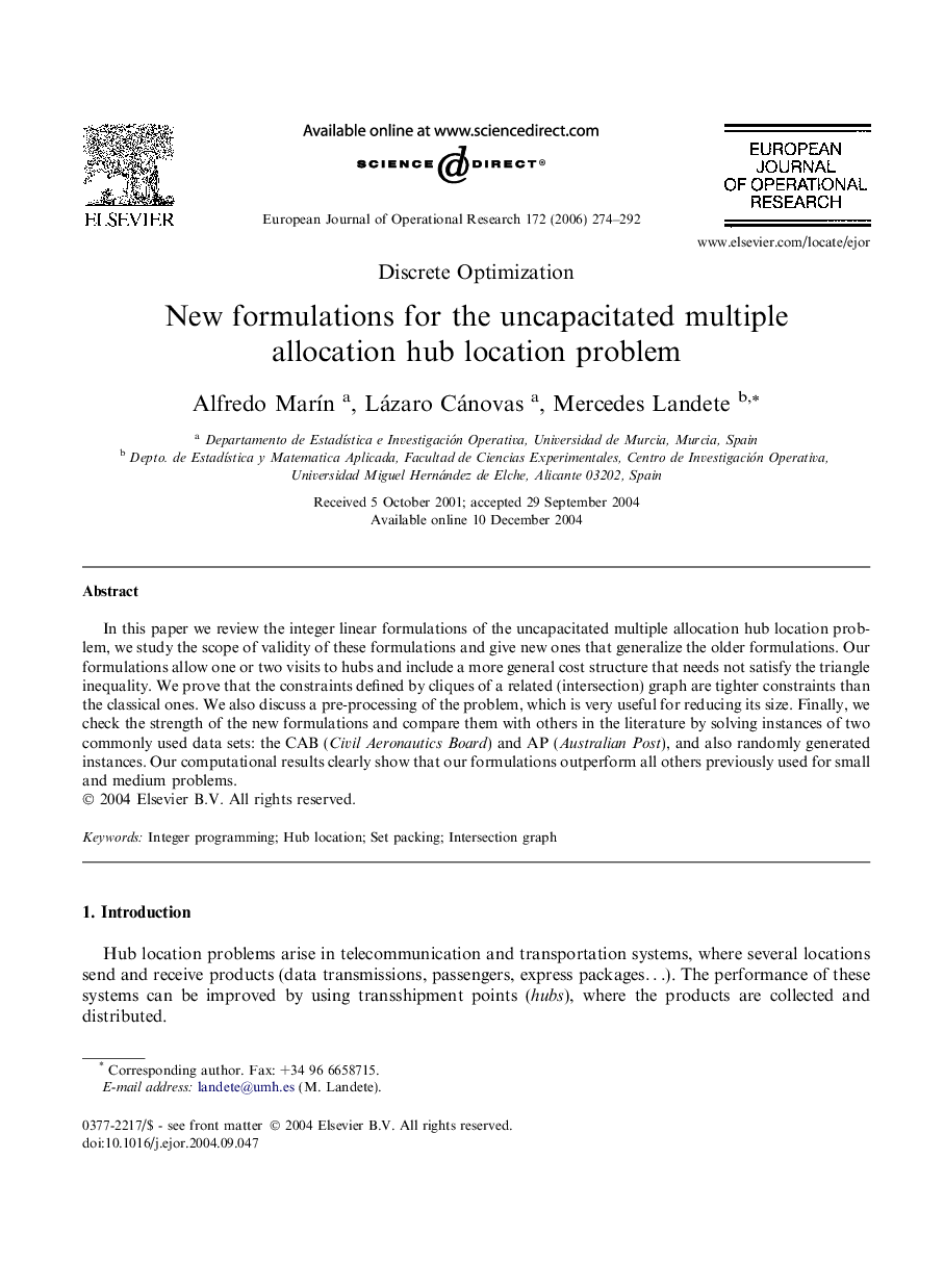 New formulations for the uncapacitated multiple allocation hub location problem