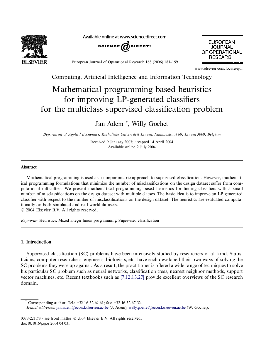 Mathematical programming based heuristics for improving LP-generated classifiers for the multiclass supervised classification problem