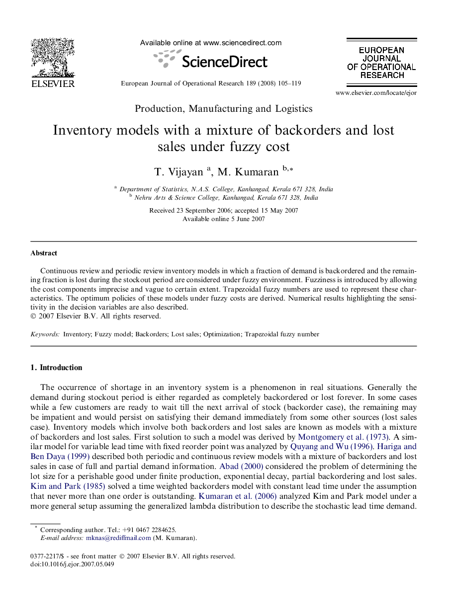 Inventory models with a mixture of backorders and lost sales under fuzzy cost