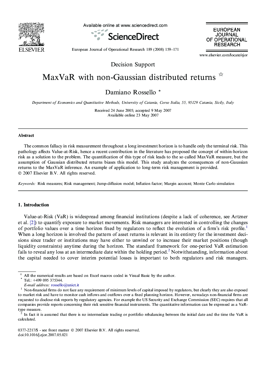 MaxVaR with non-Gaussian distributed returns 