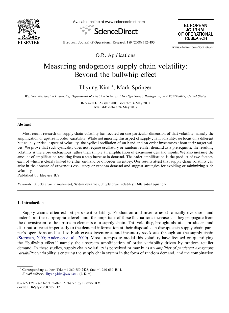 Measuring endogenous supply chain volatility: Beyond the bullwhip effect