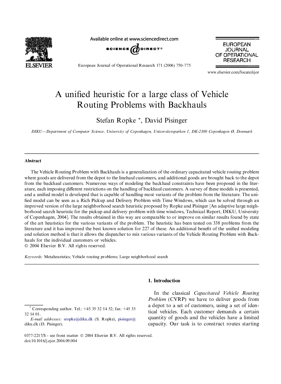 A unified heuristic for a large class of Vehicle Routing Problems with Backhauls