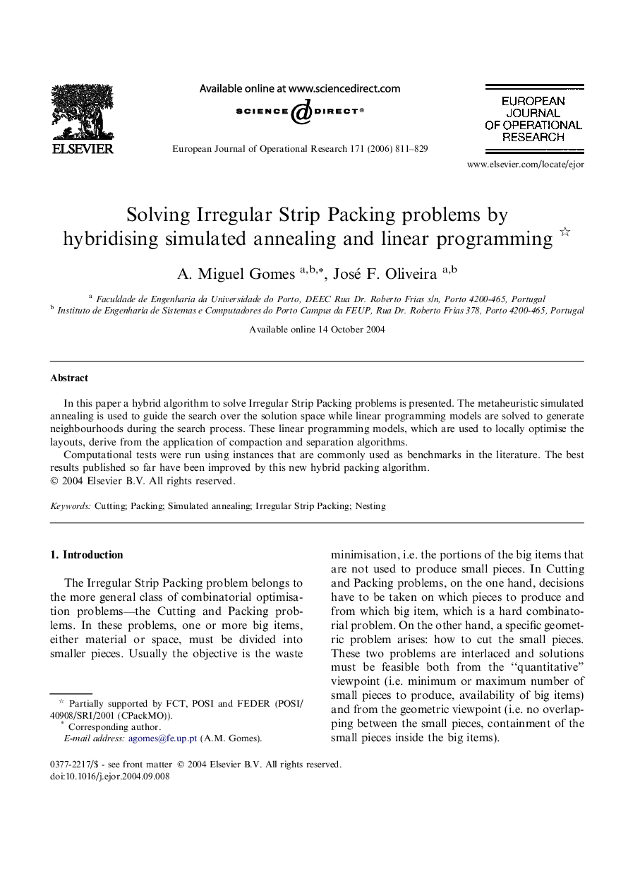 Solving Irregular Strip Packing problems by hybridising simulated annealing and linear programming 