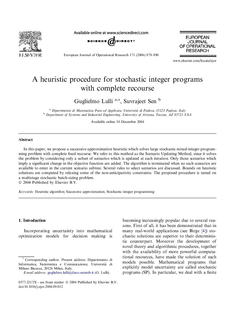 A heuristic procedure for stochastic integer programs with complete recourse