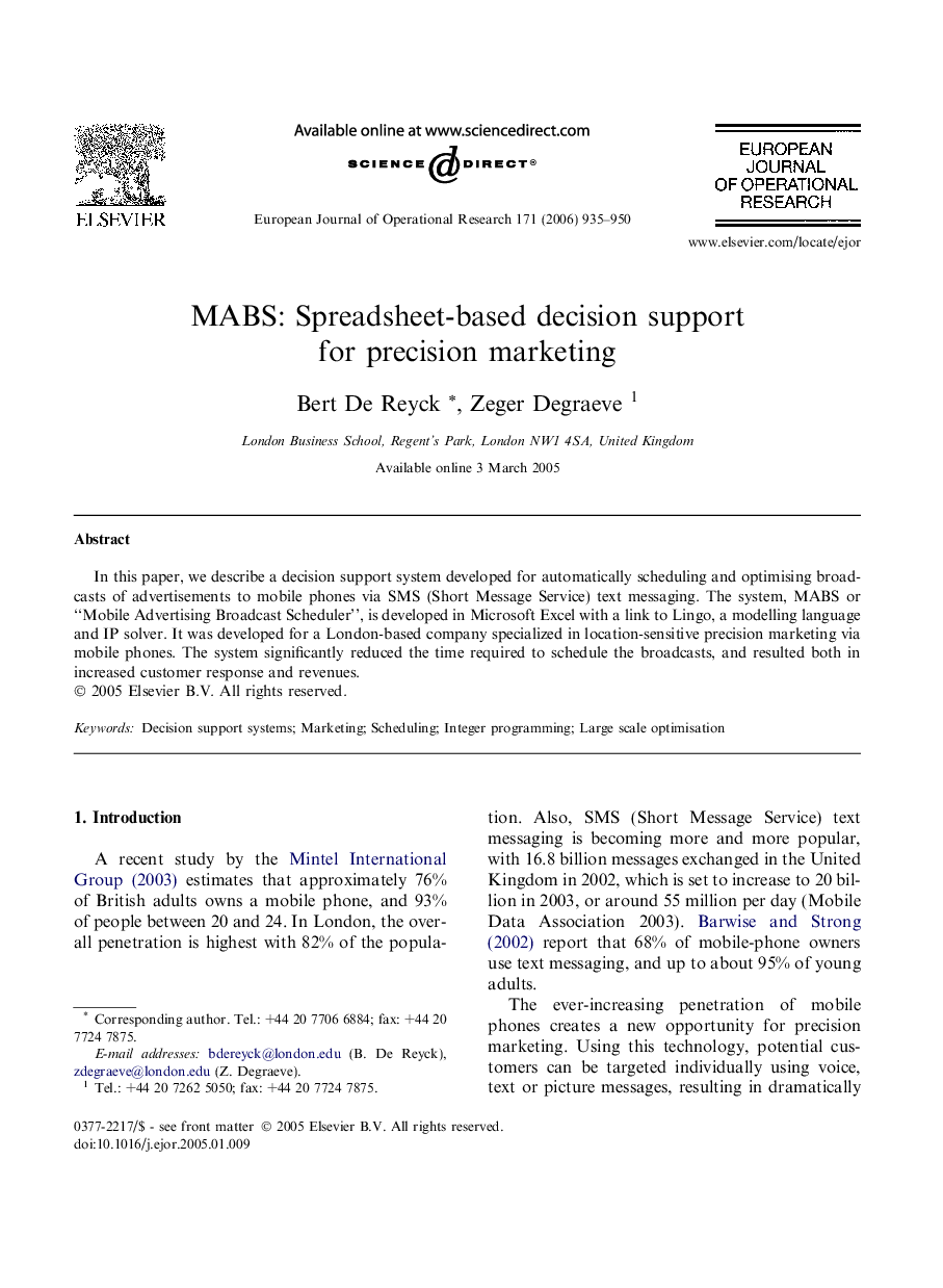 MABS: Spreadsheet-based decision support for precision marketing