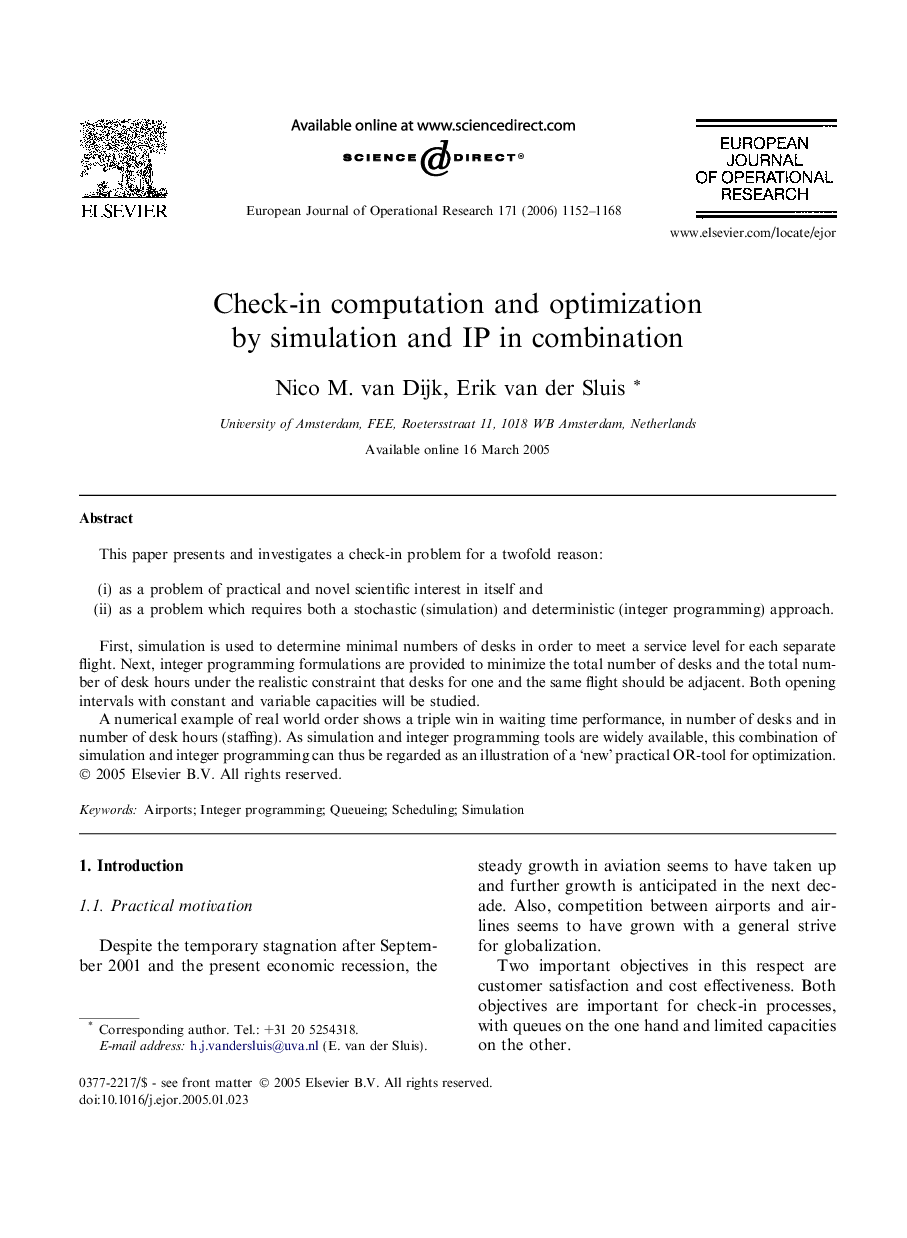 Check-in computation and optimization by simulation and IP in combination