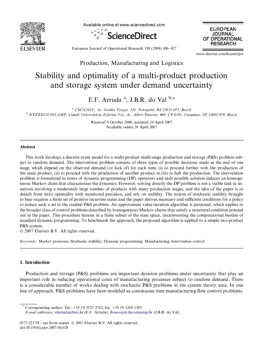 Stability and optimality of a multi-product production and storage system under demand uncertainty