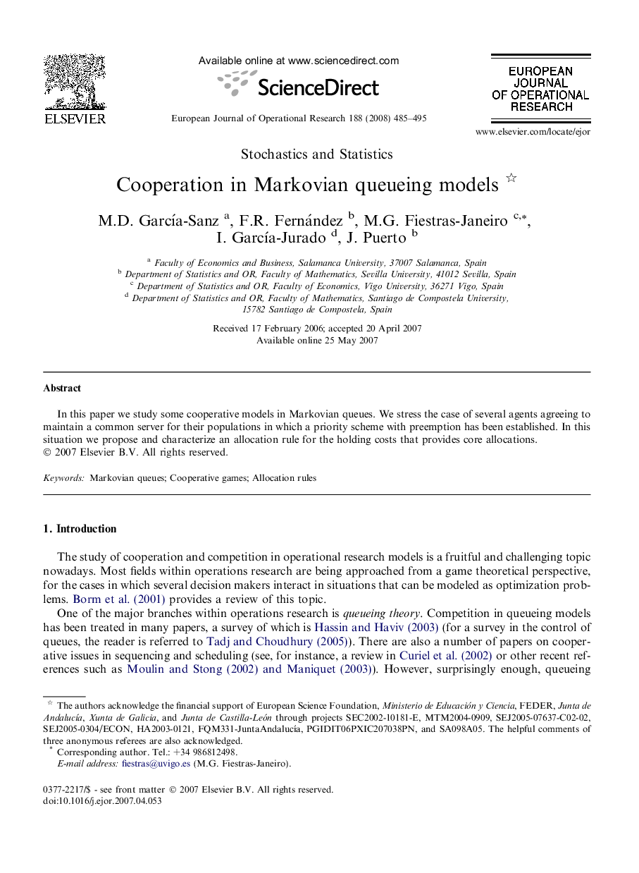 Cooperation in Markovian queueing models 