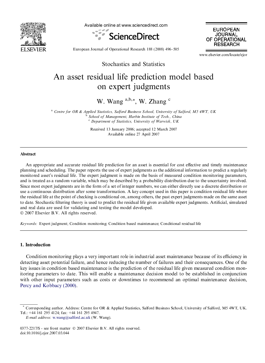 An asset residual life prediction model based on expert judgments