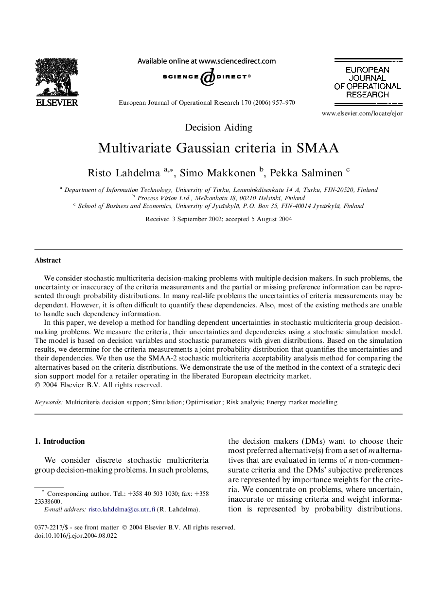 Multivariate Gaussian criteria in SMAA