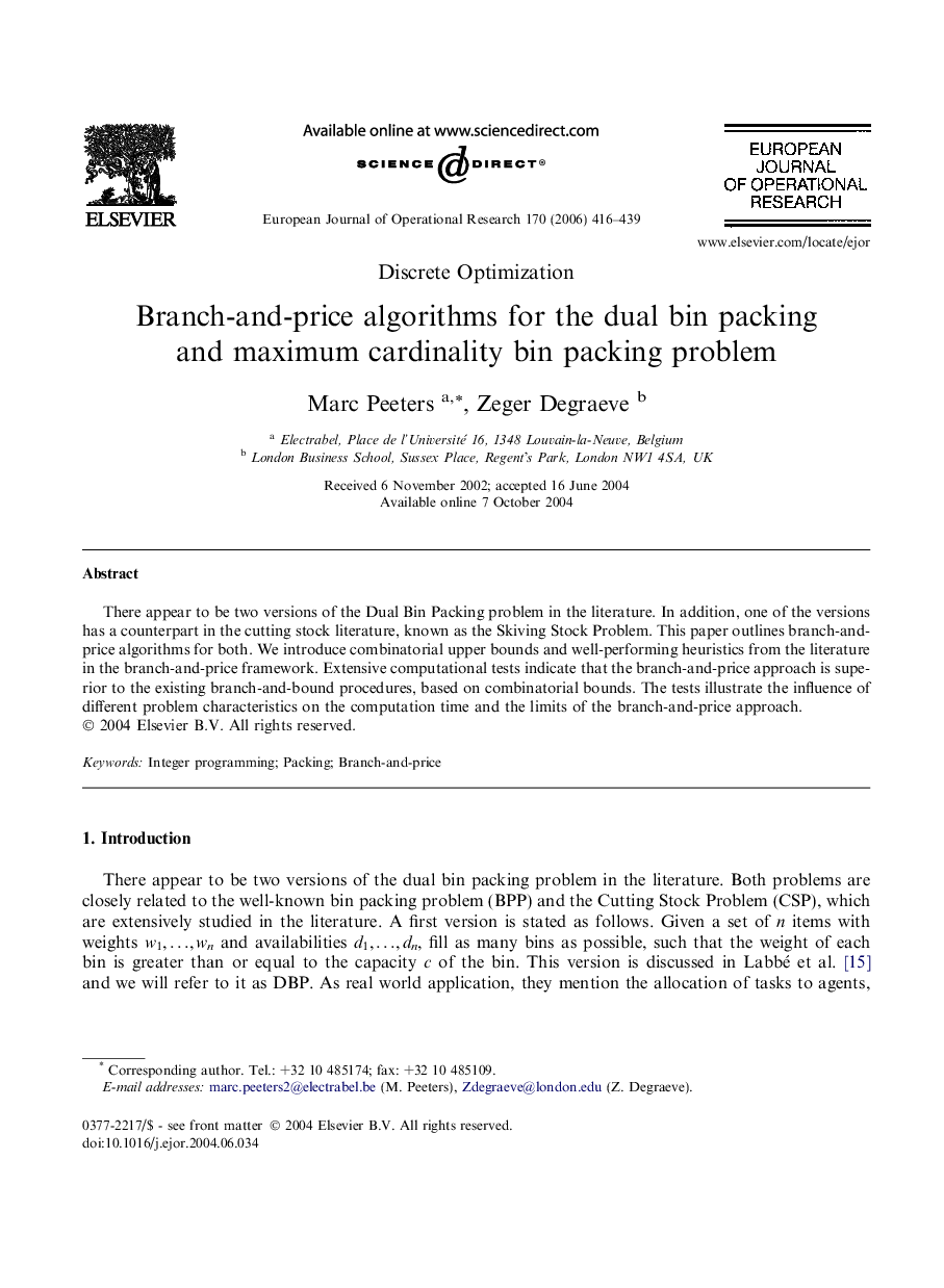 Branch-and-price algorithms for the dual bin packing and maximum cardinality bin packing problem