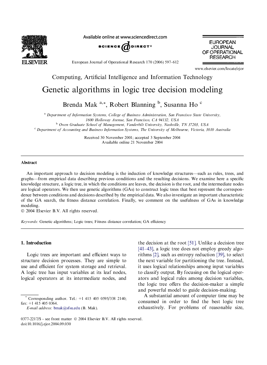 Genetic algorithms in logic tree decision modeling