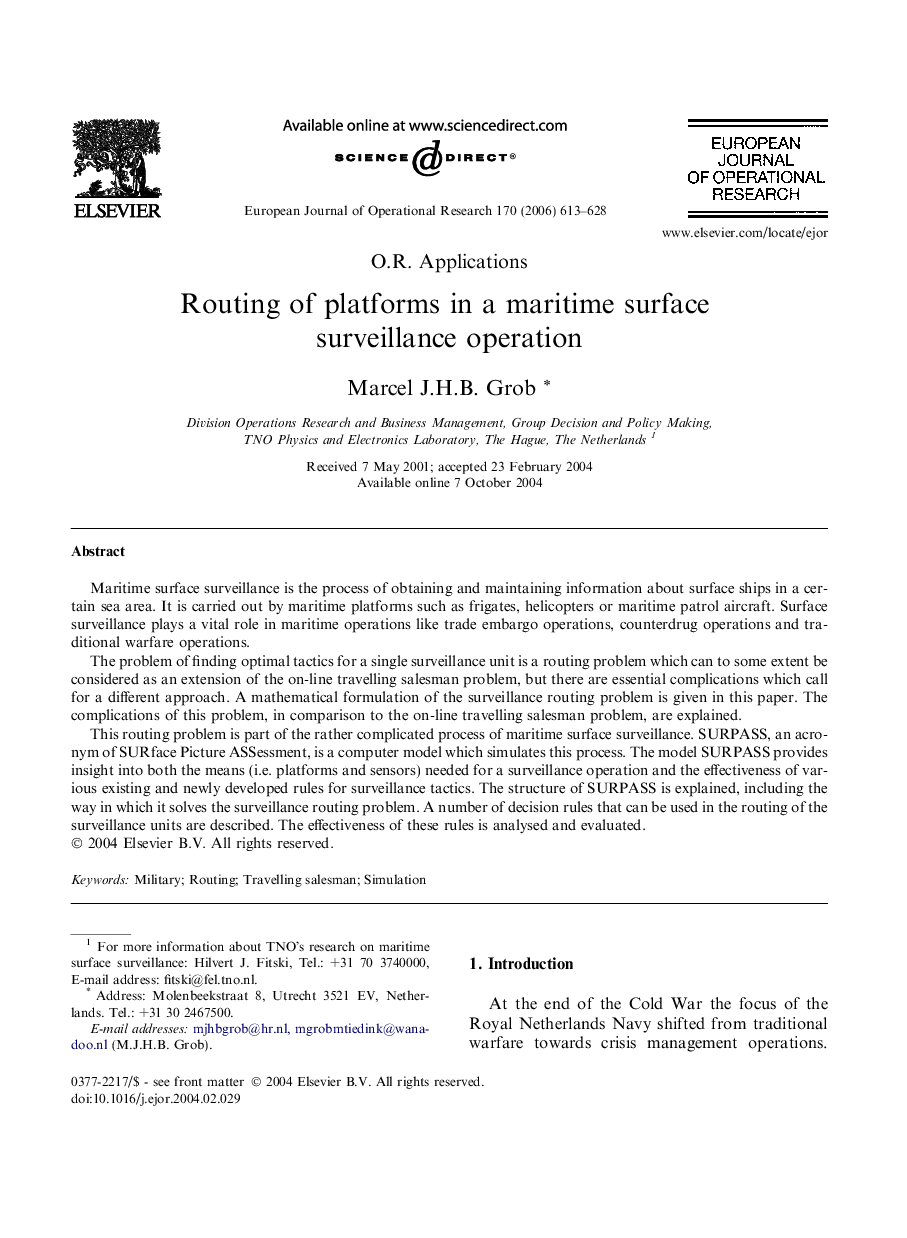 Routing of platforms in a maritime surface surveillance operation