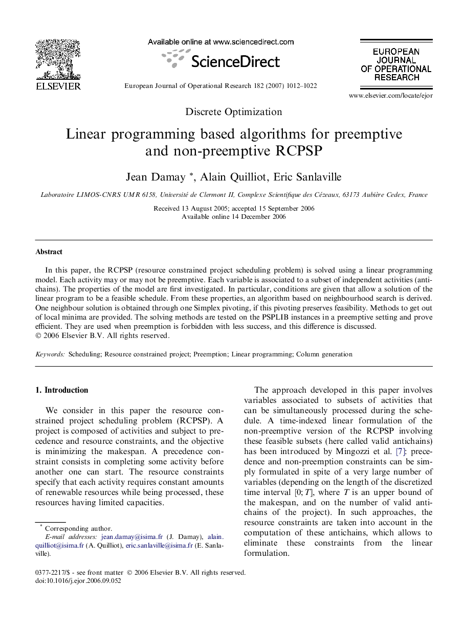 Linear programming based algorithms for preemptive and non-preemptive RCPSP