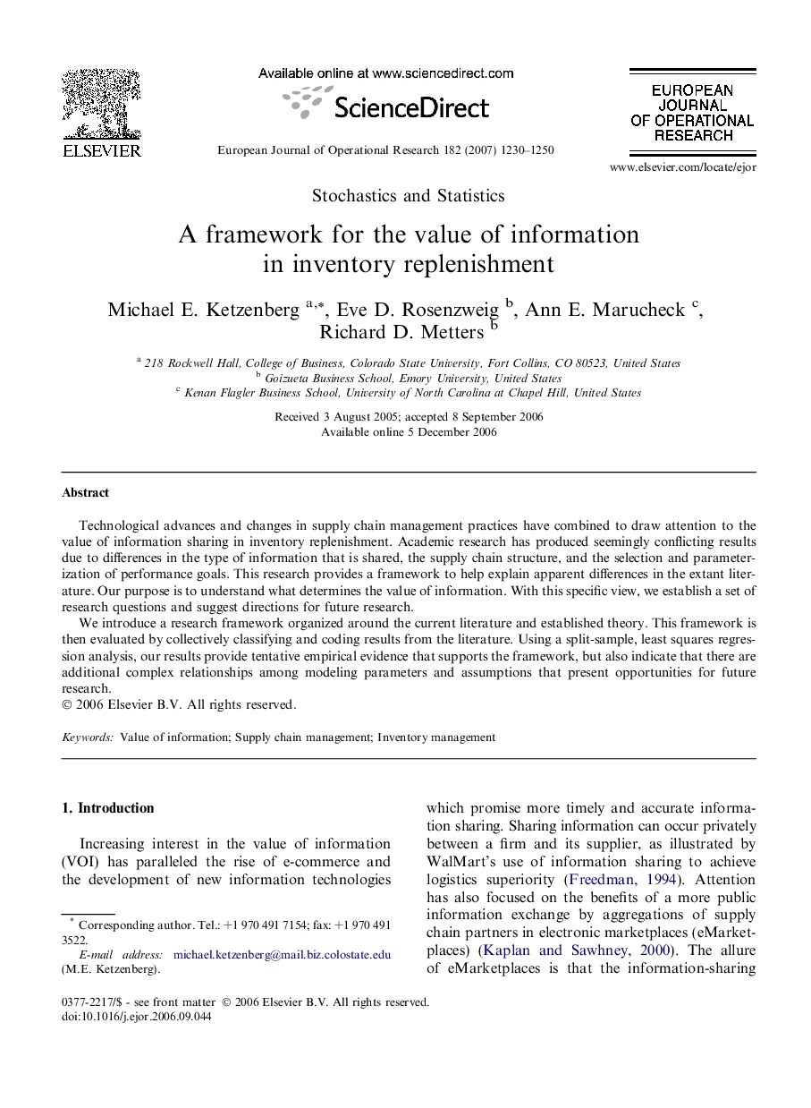 A framework for the value of information in inventory replenishment