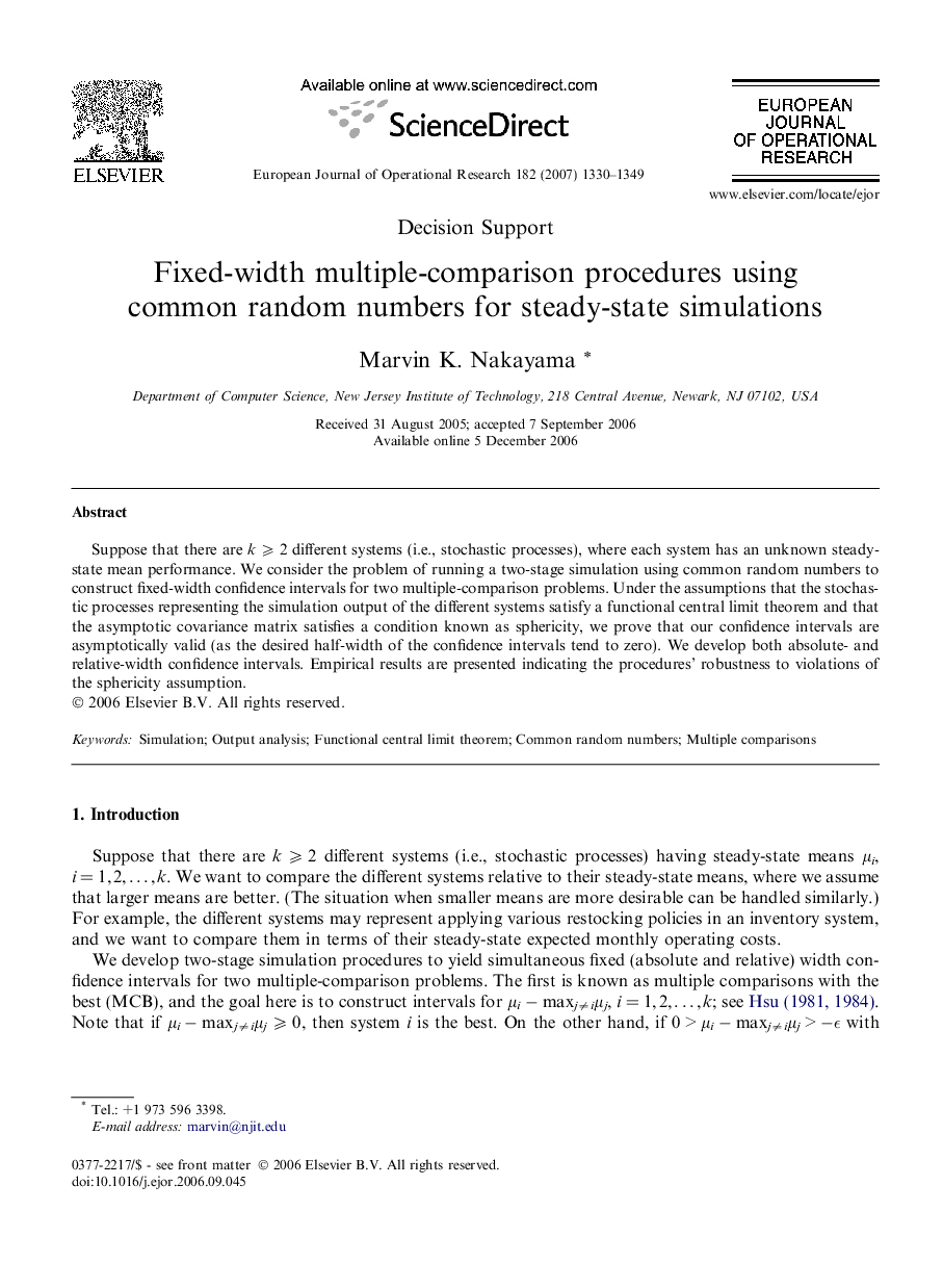 Fixed-width multiple-comparison procedures using common random numbers for steady-state simulations