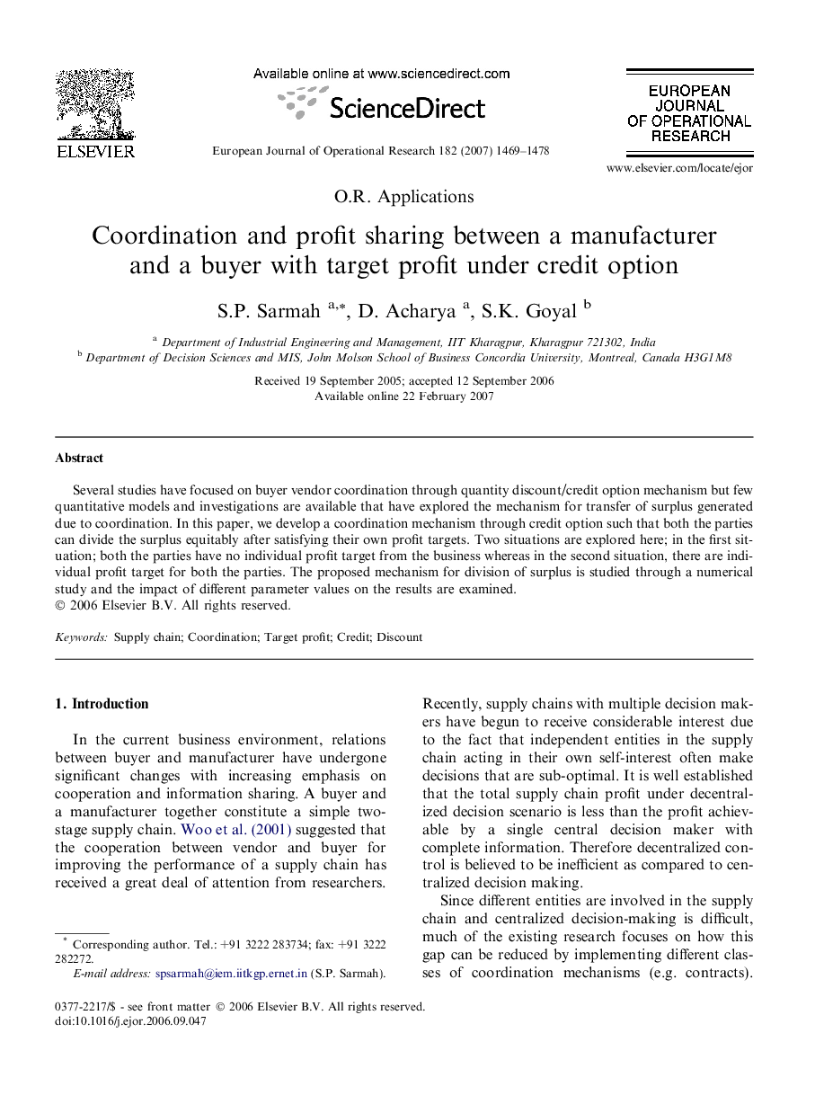 Coordination and profit sharing between a manufacturer and a buyer with target profit under credit option