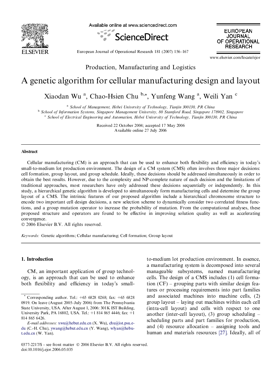 A genetic algorithm for cellular manufacturing design and layout