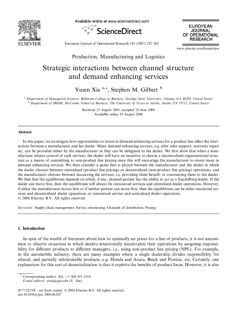 Strategic interactions between channel structure and demand enhancing services