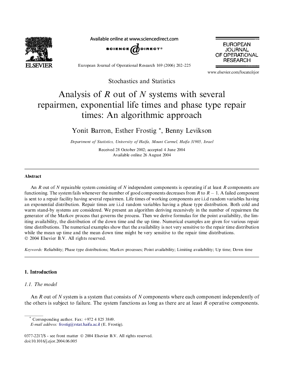 Analysis of R out of N systems with several repairmen, exponential life times and phase type repair times: An algorithmic approach