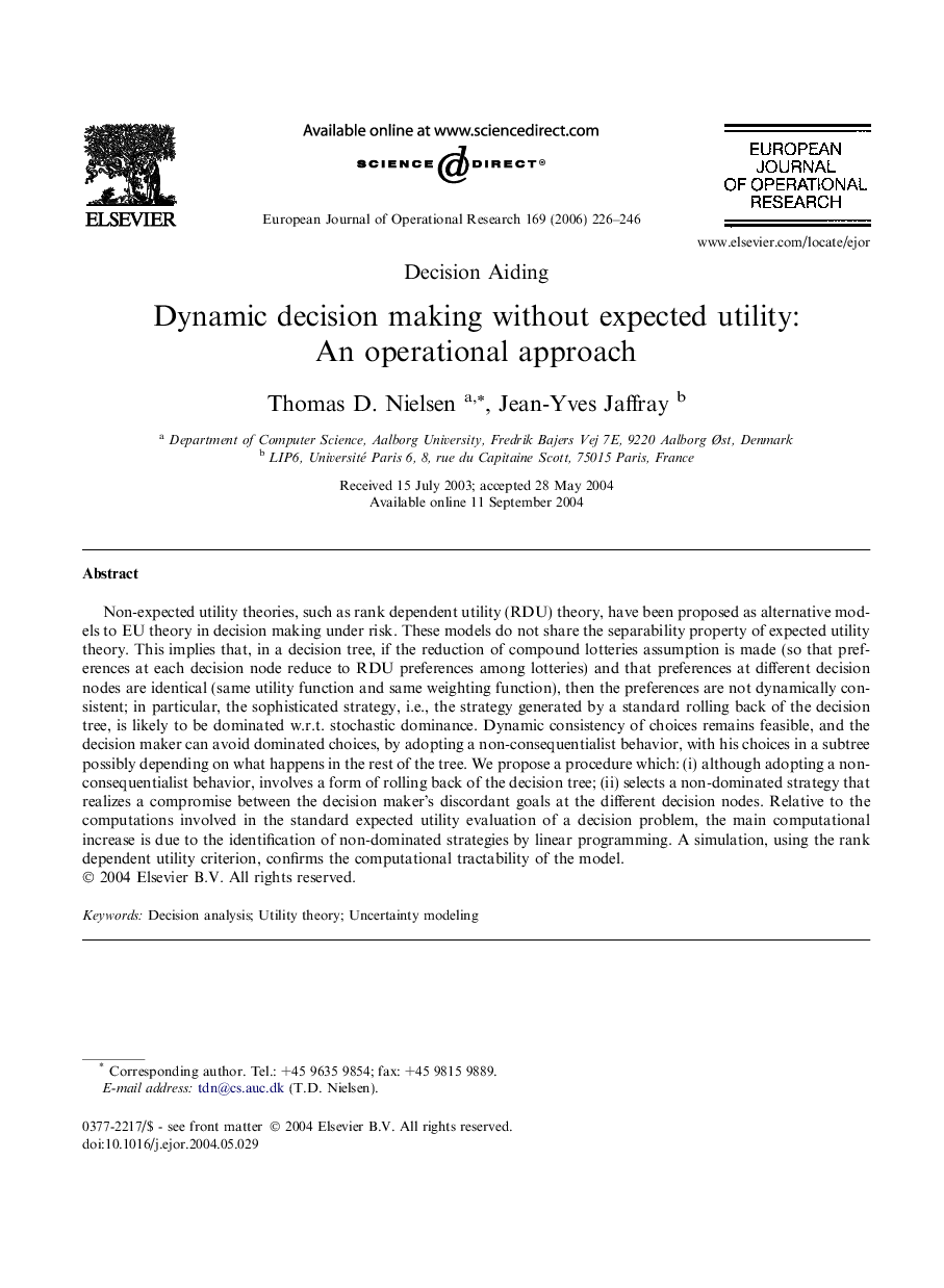 Dynamic decision making without expected utility: An operational approach