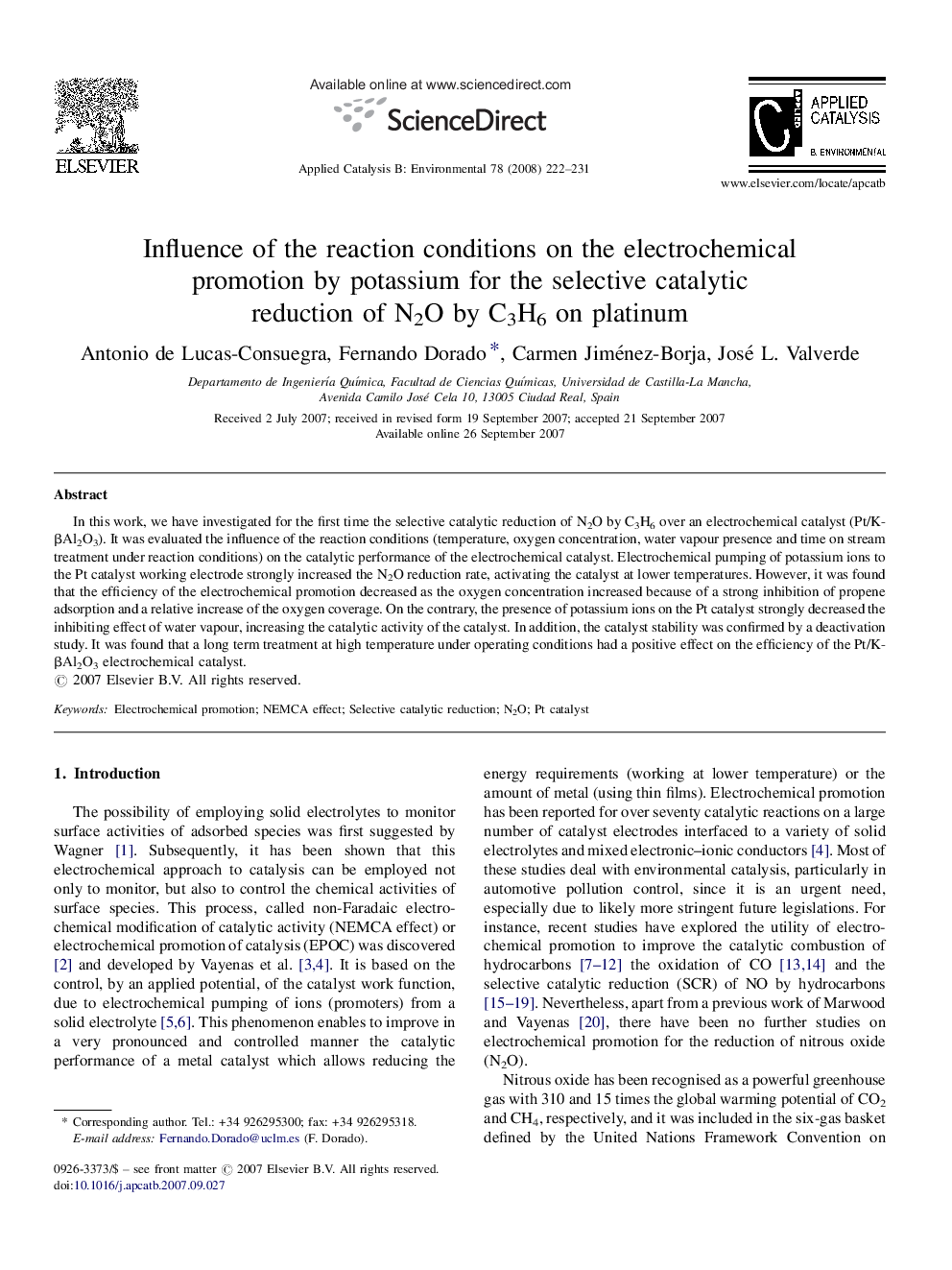 Influence of the reaction conditions on the electrochemical promotion by potassium for the selective catalytic reduction of N2O by C3H6 on platinum