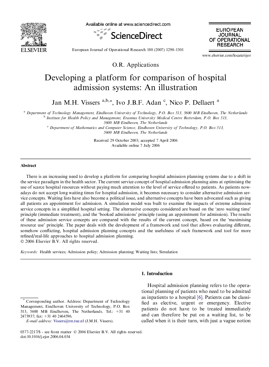 Developing a platform for comparison of hospital admission systems: An illustration