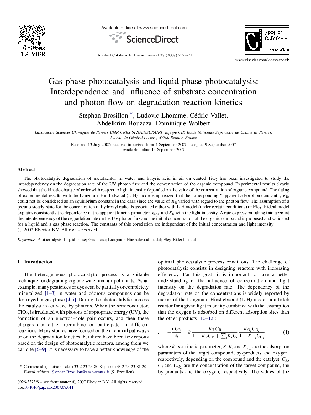 Gas phase photocatalysis and liquid phase photocatalysis: Interdependence and influence of substrate concentration and photon flow on degradation reaction kinetics