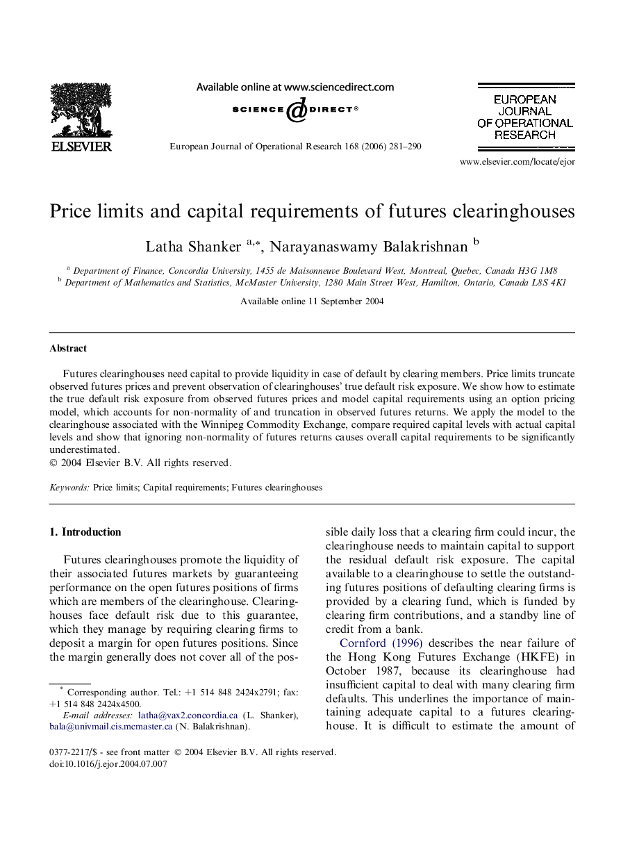 Price limits and capital requirements of futures clearinghouses