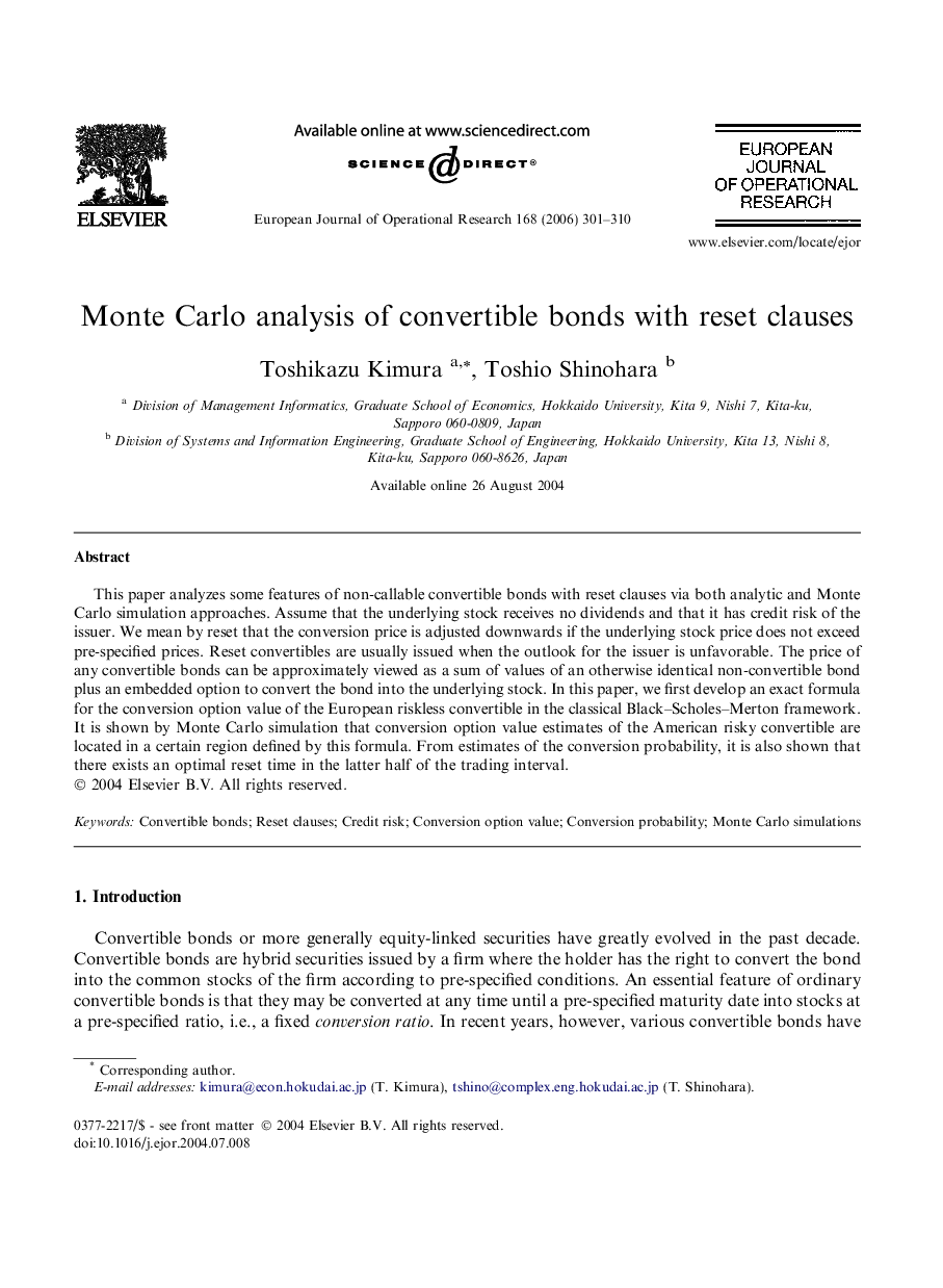 Monte Carlo analysis of convertible bonds with reset clauses