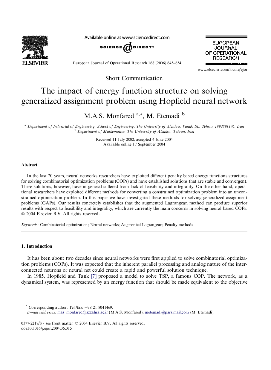 The impact of energy function structure on solving generalized assignment problem using Hopfield neural network