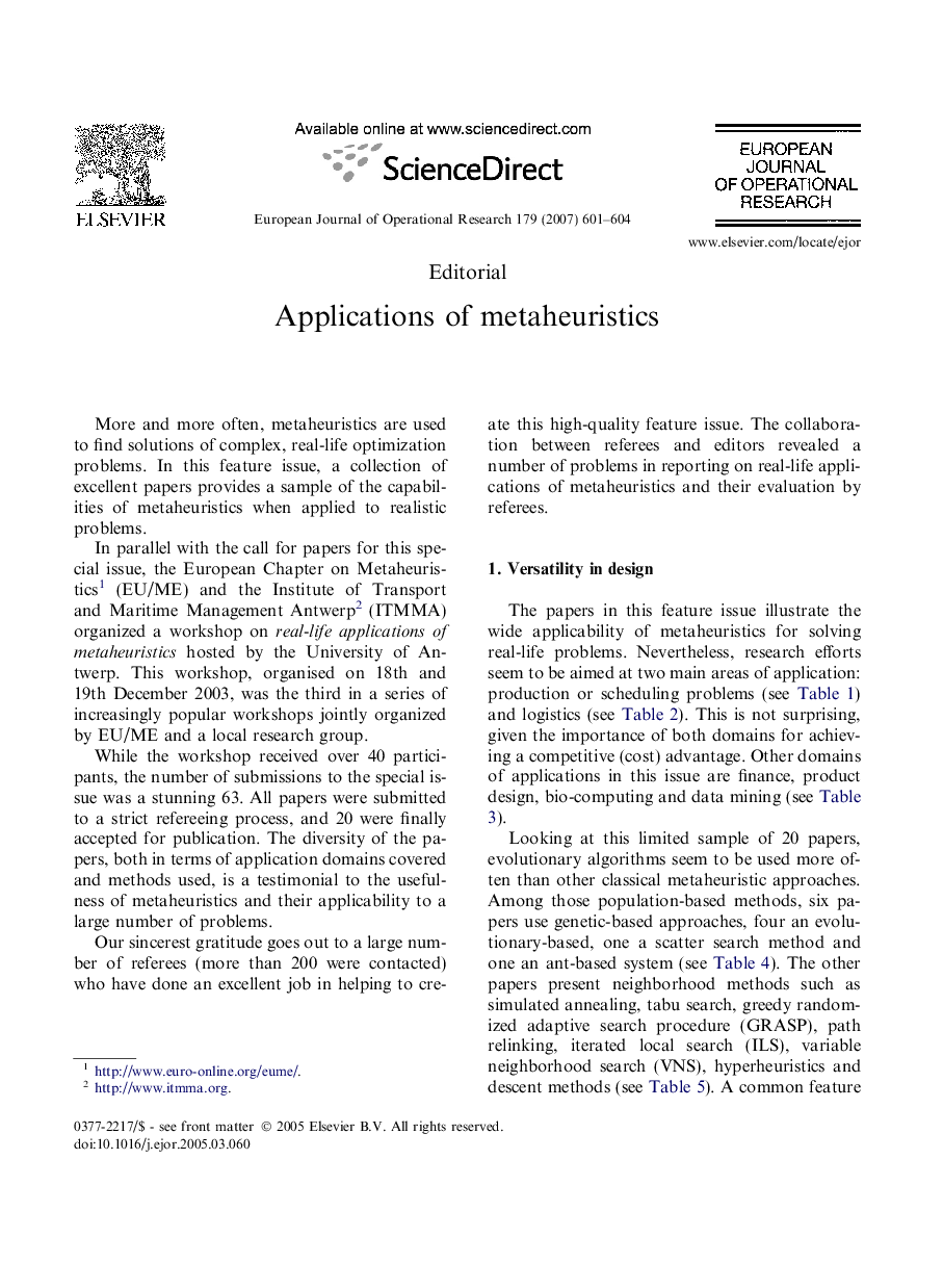 Applications of metaheuristics