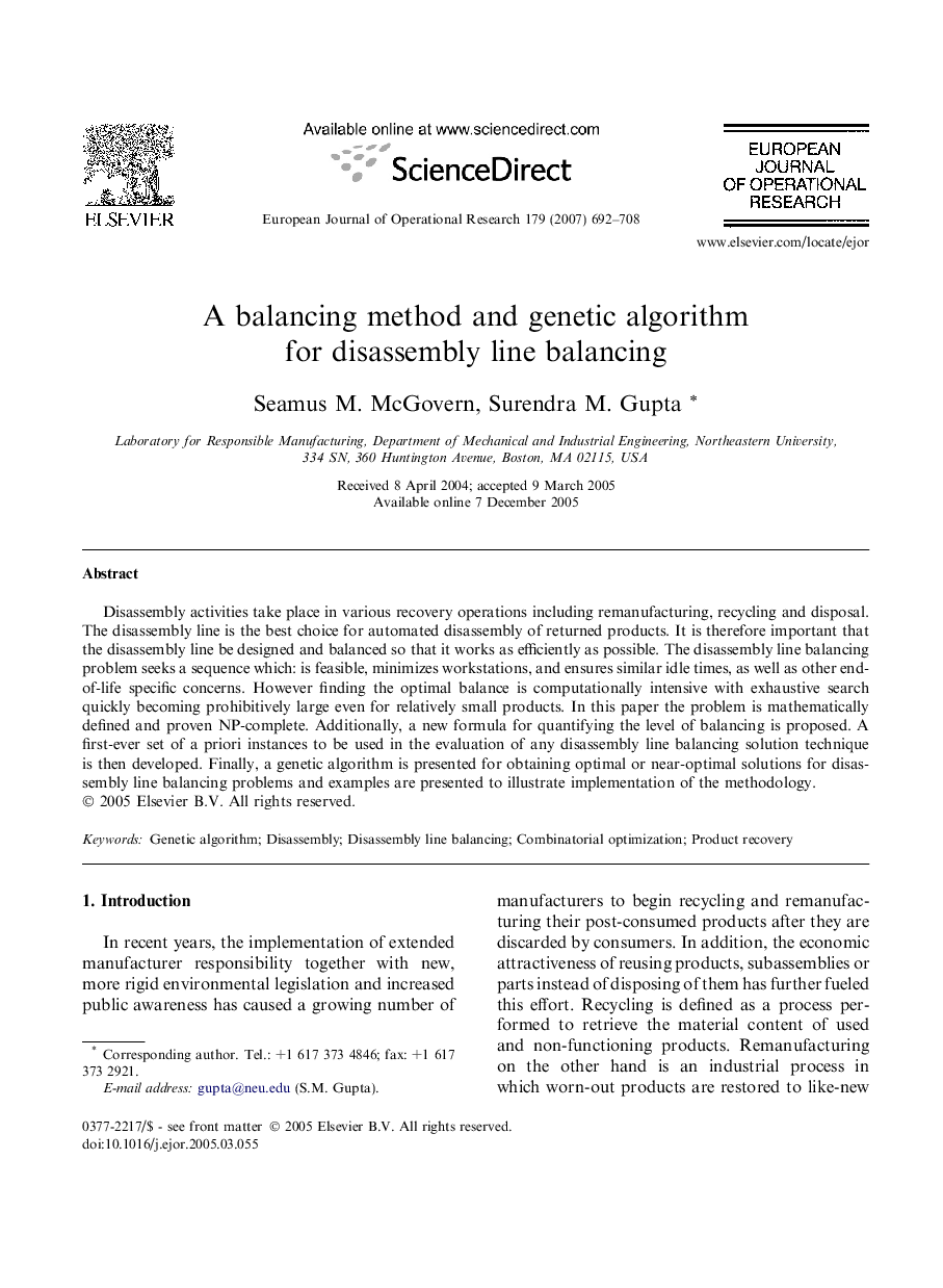 A balancing method and genetic algorithm for disassembly line balancing