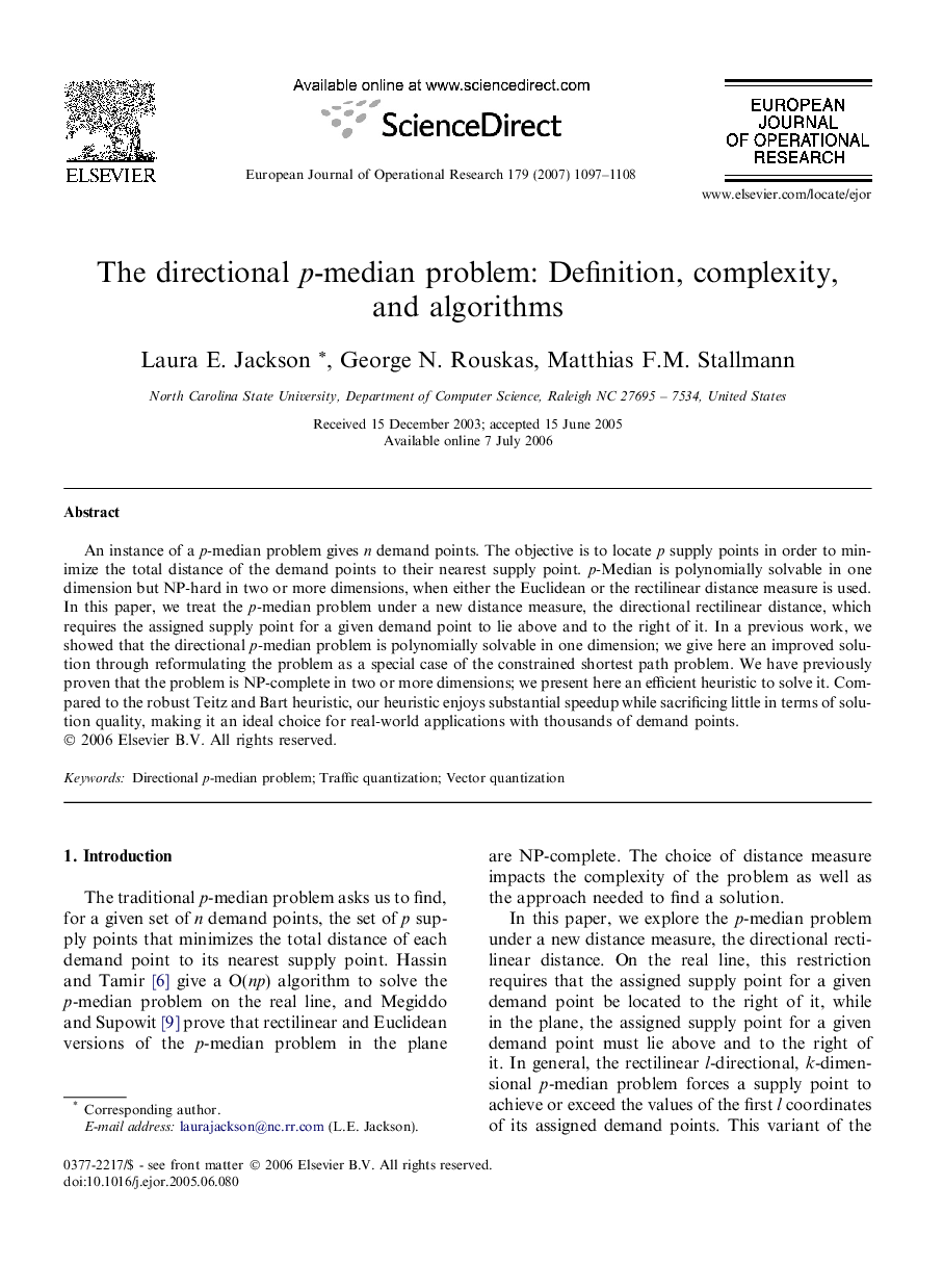 The directional p-median problem: Definition, complexity, and algorithms