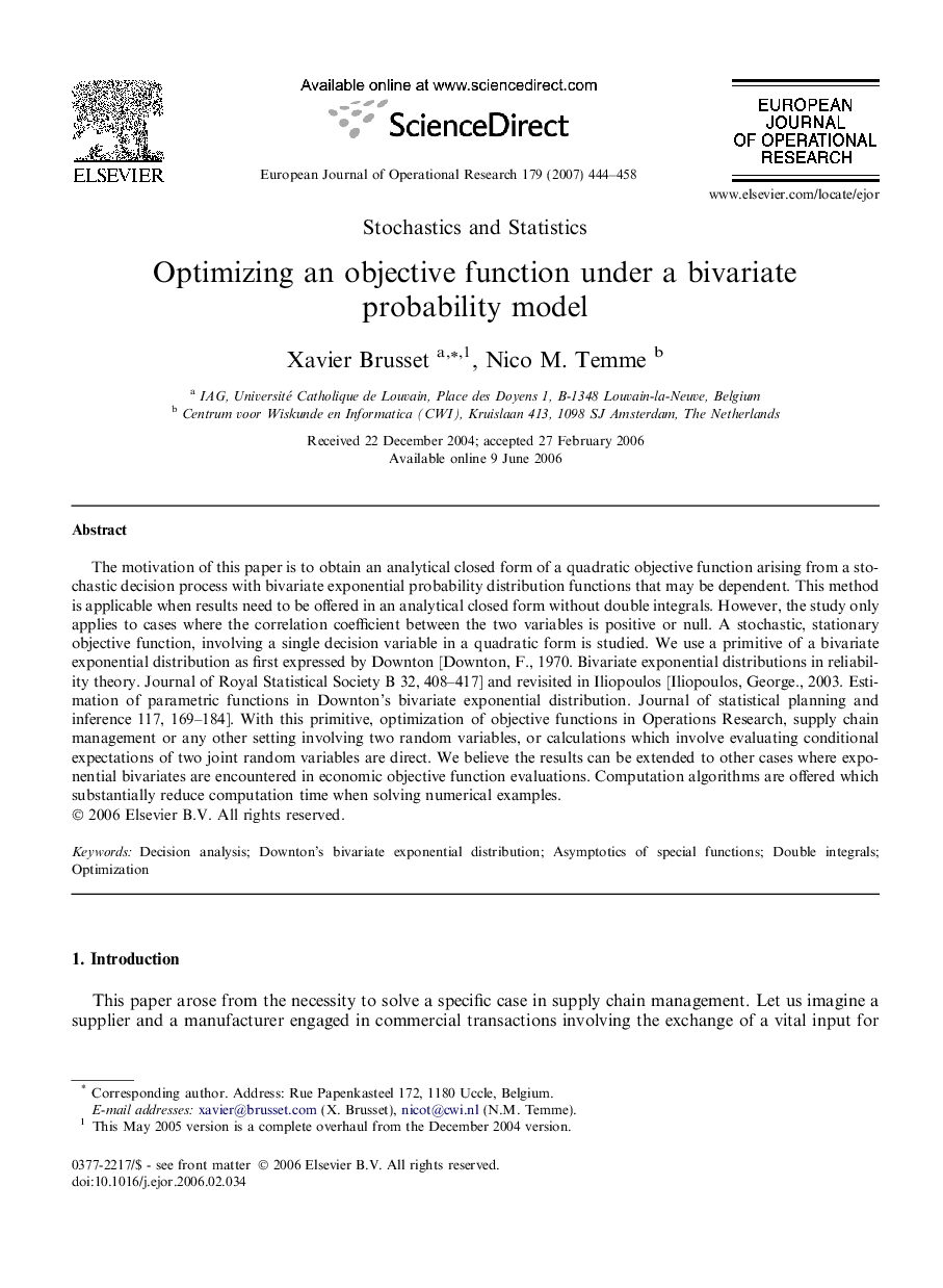 Optimizing an objective function under a bivariate probability model