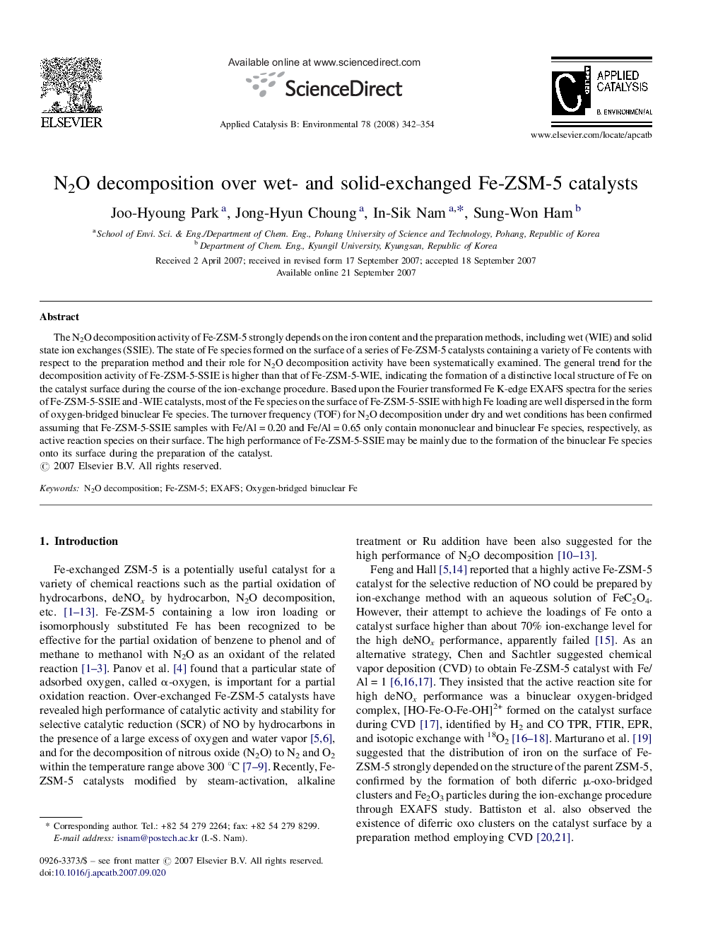 N2O decomposition over wet- and solid-exchanged Fe-ZSM-5 catalysts