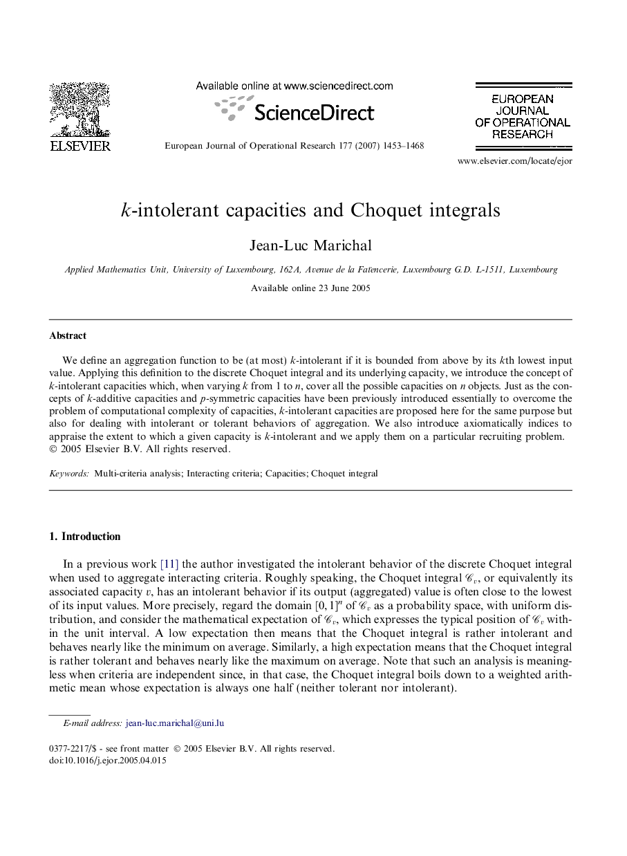 k-intolerant capacities and Choquet integrals