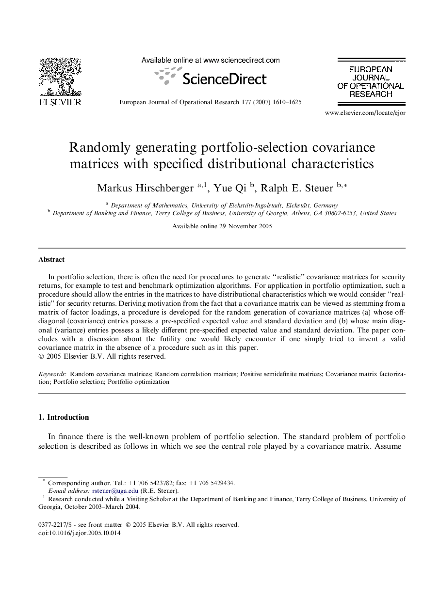 Randomly generating portfolio-selection covariance matrices with specified distributional characteristics