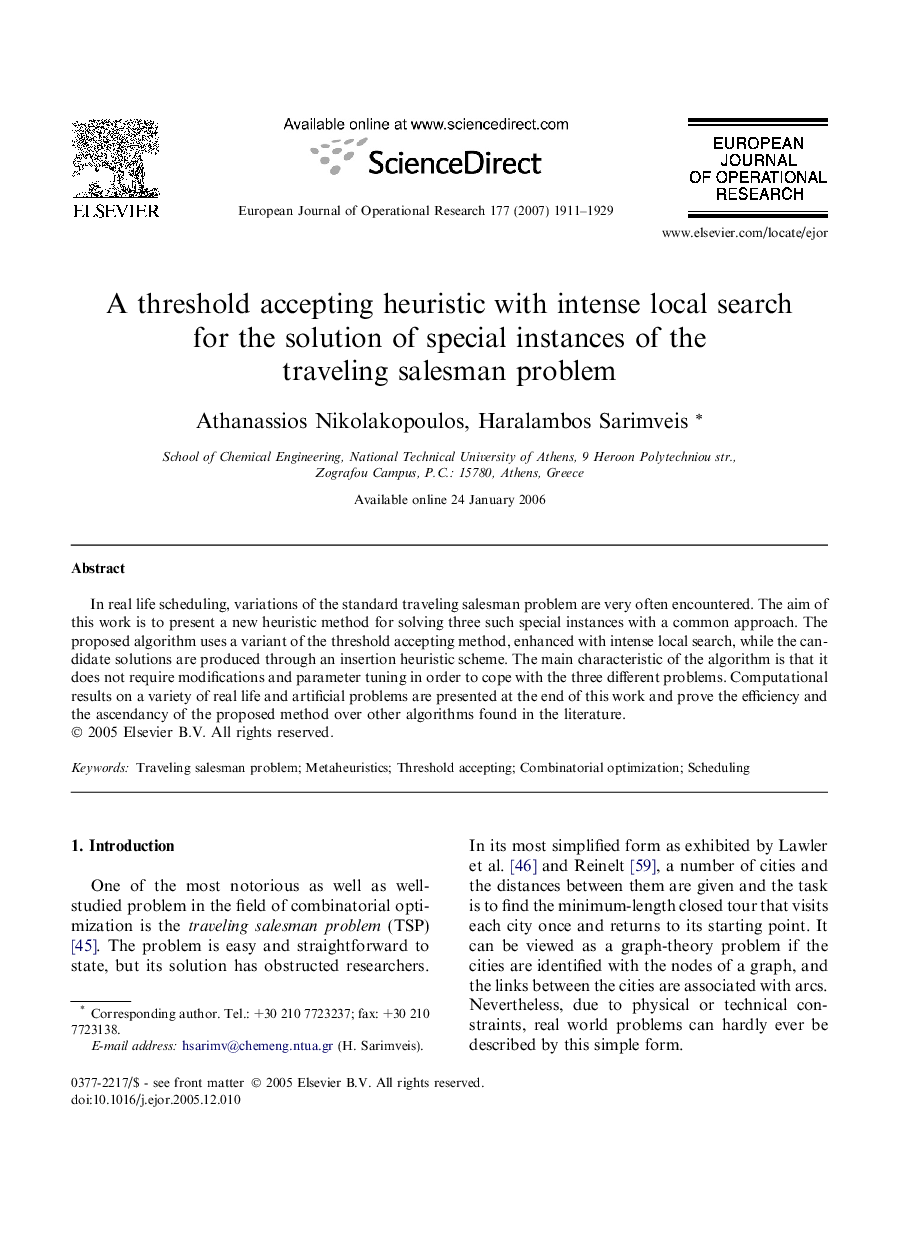 A threshold accepting heuristic with intense local search for the solution of special instances of the traveling salesman problem