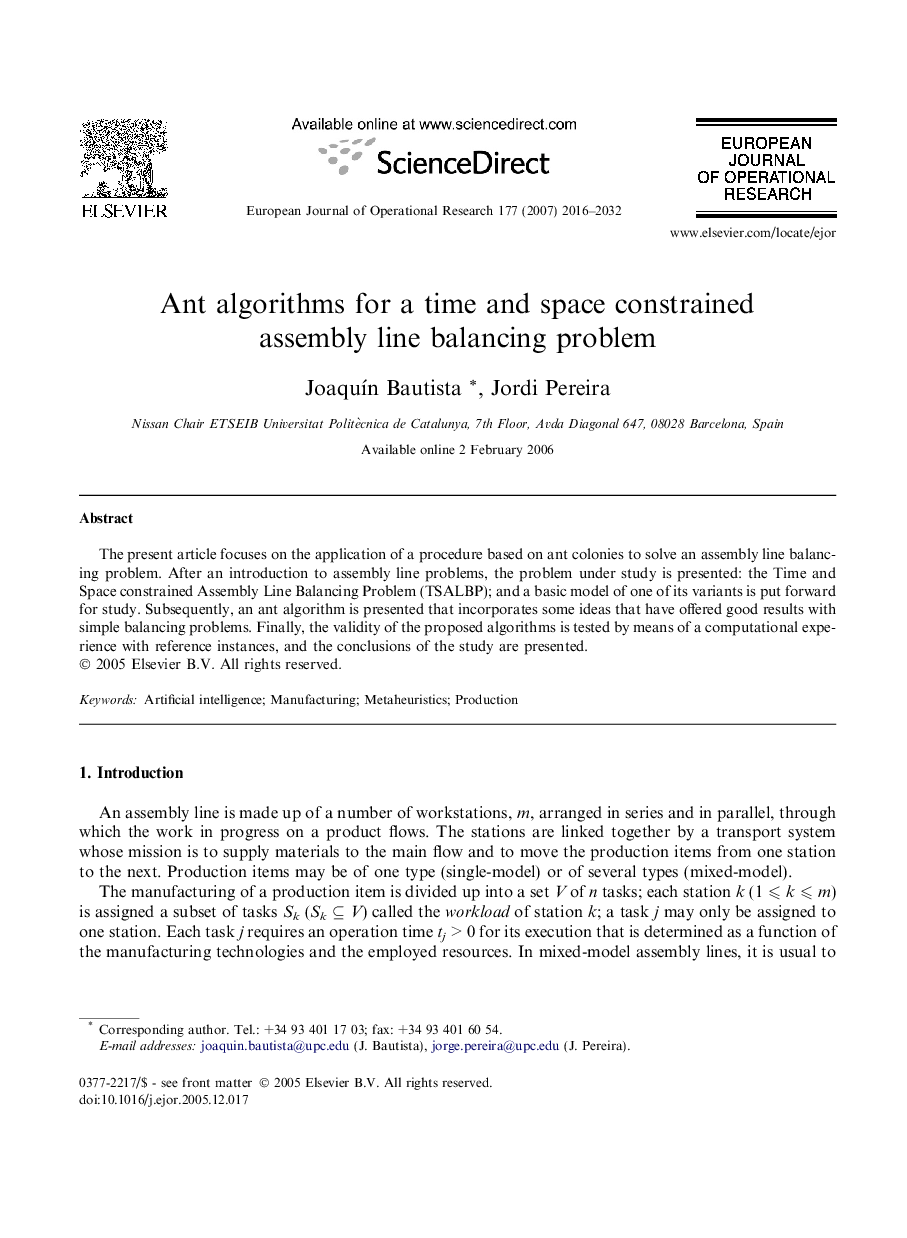 Ant algorithms for a time and space constrained assembly line balancing problem