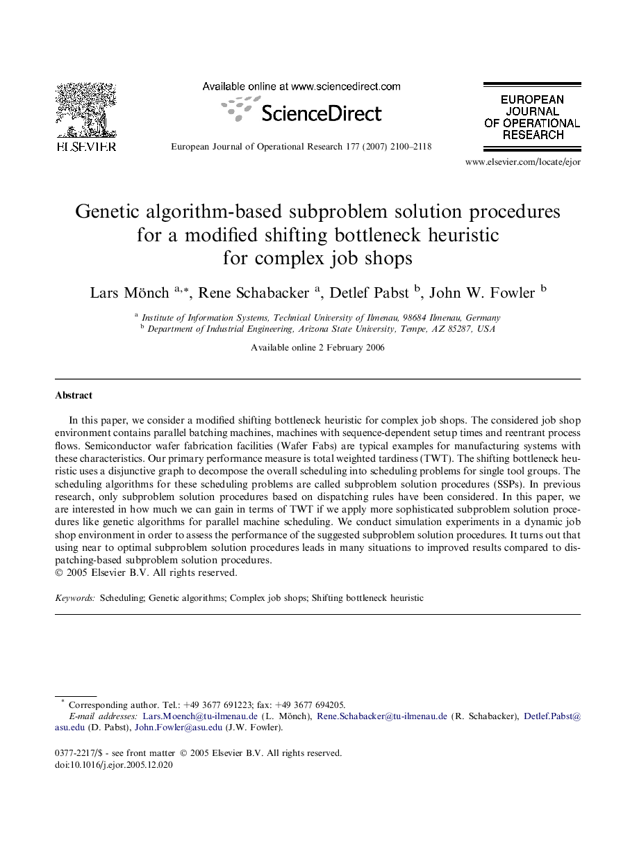 Genetic algorithm-based subproblem solution procedures for a modified shifting bottleneck heuristic for complex job shops