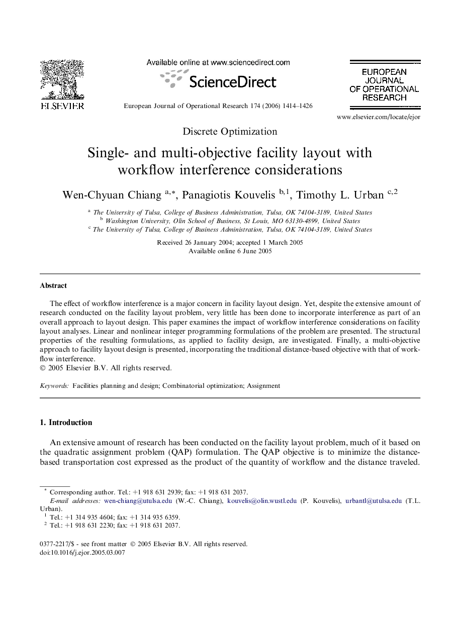 Single- and multi-objective facility layout with workflow interference considerations