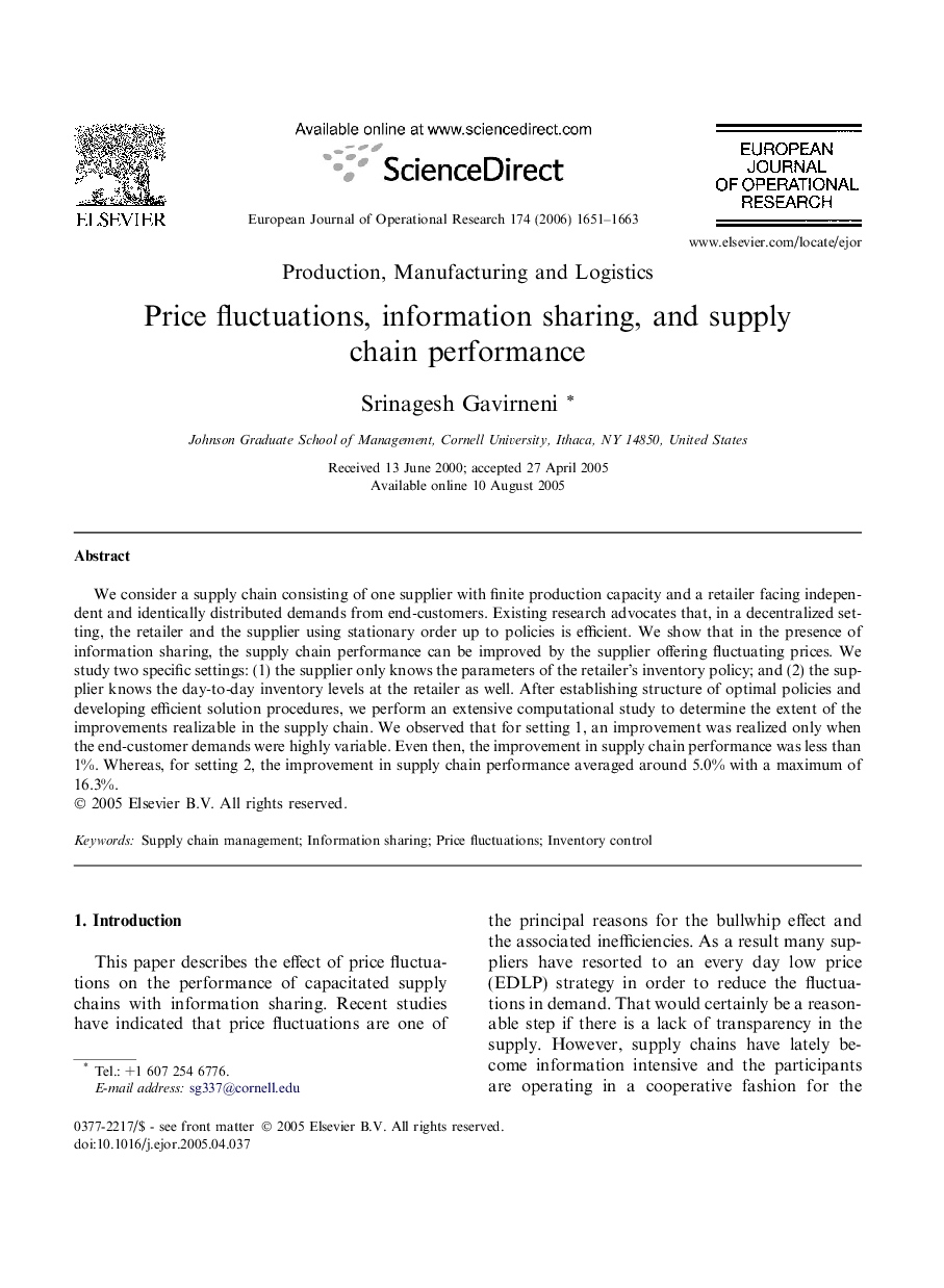 Price fluctuations, information sharing, and supply chain performance