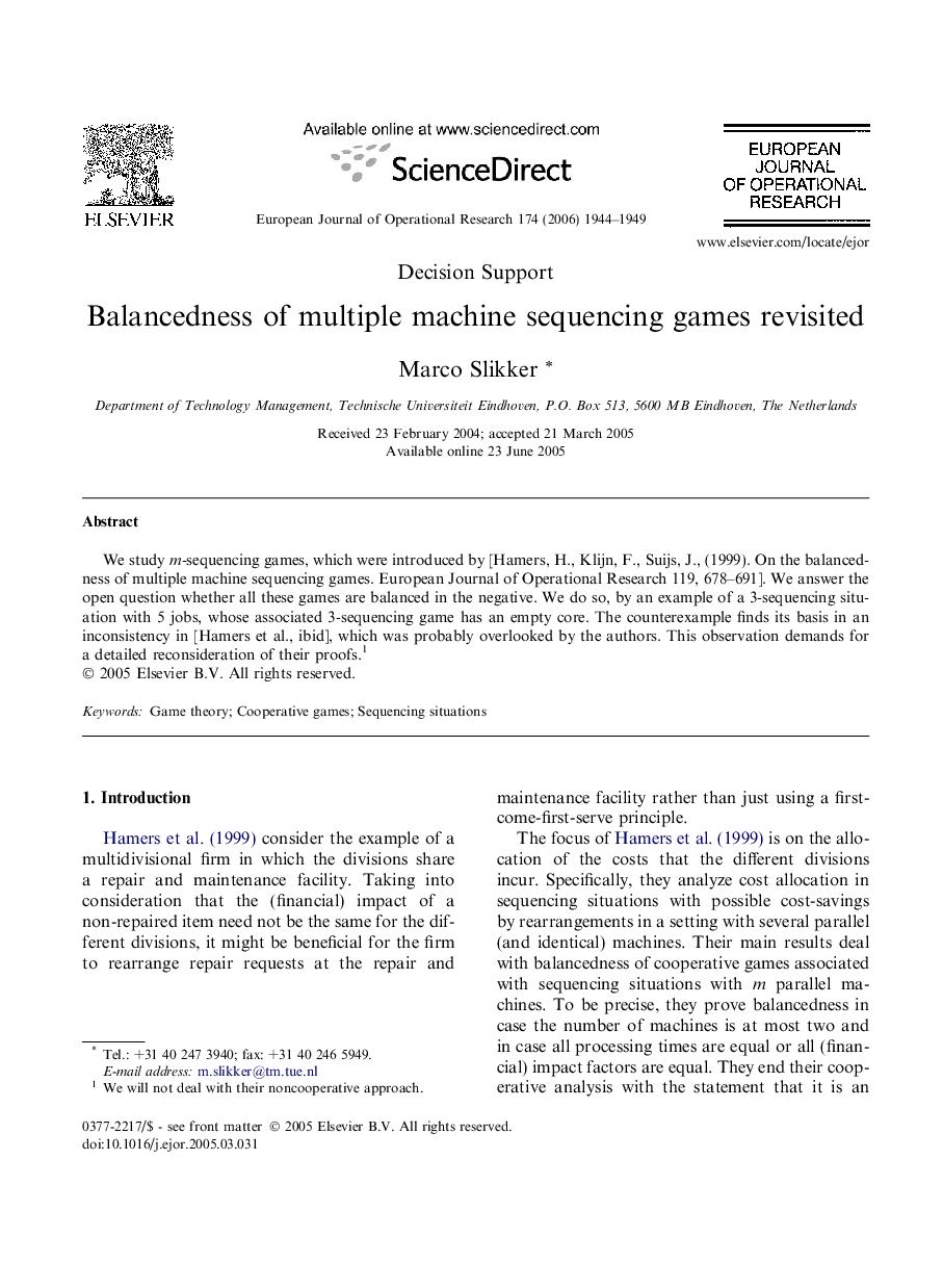 Balancedness of multiple machine sequencing games revisited