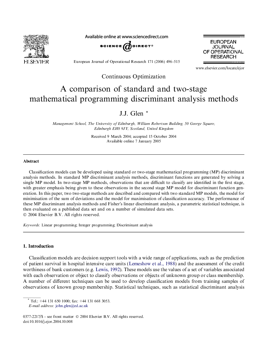 A comparison of standard and two-stage mathematical programming discriminant analysis methods